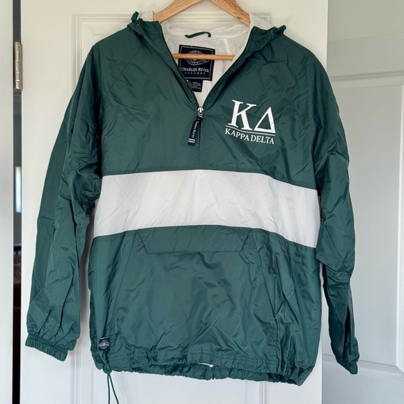 Kappa Delta Green and White Wind Breaker Rain Jacket with Hood - Picture 1 of 2
